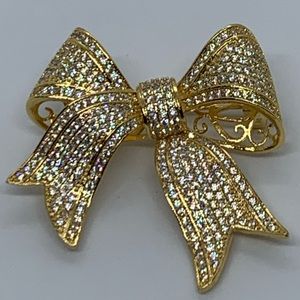 Bow Bowknot Bling CZ Pin Brooch Necklace